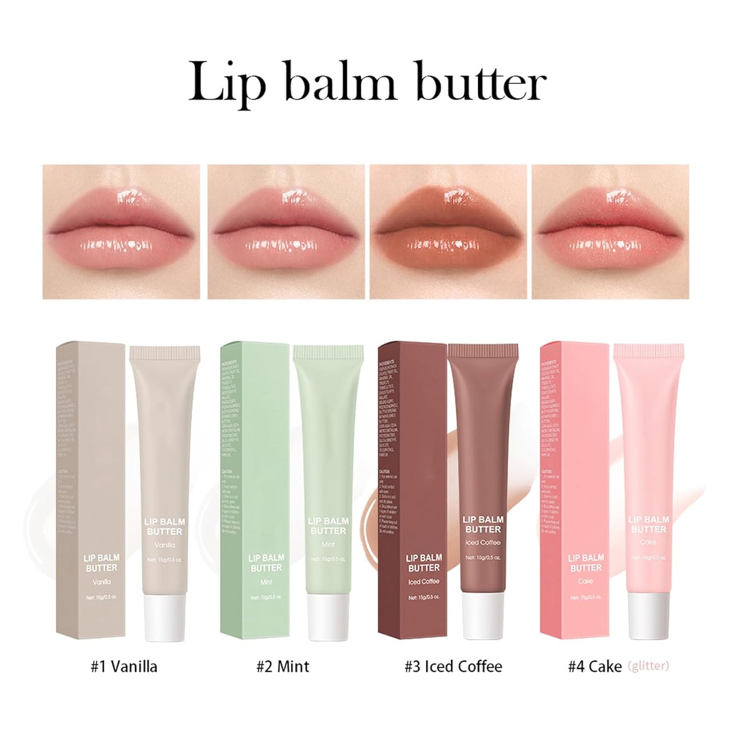 Luxurious Glossy Lip Balm Butter - Hydrating Peptide Lip Tint & Stain in 4 Beautiful Shades for Ultimate Nourishment and Repair