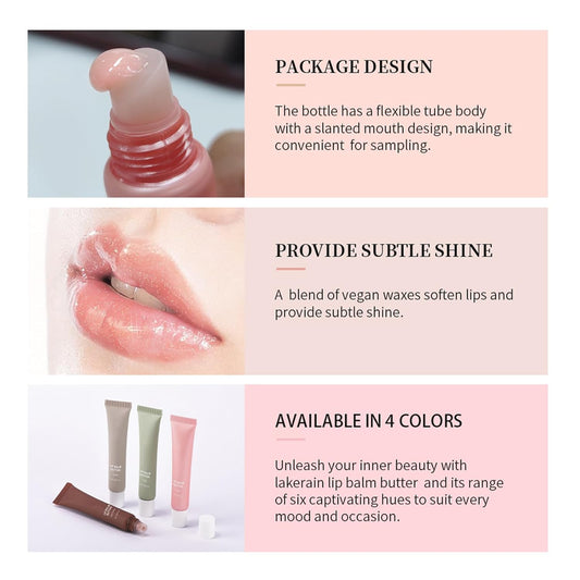 Luxurious Glossy Lip Balm Butter - Hydrating Peptide Lip Tint & Stain in 4 Beautiful Shades for Ultimate Nourishment and Repair
